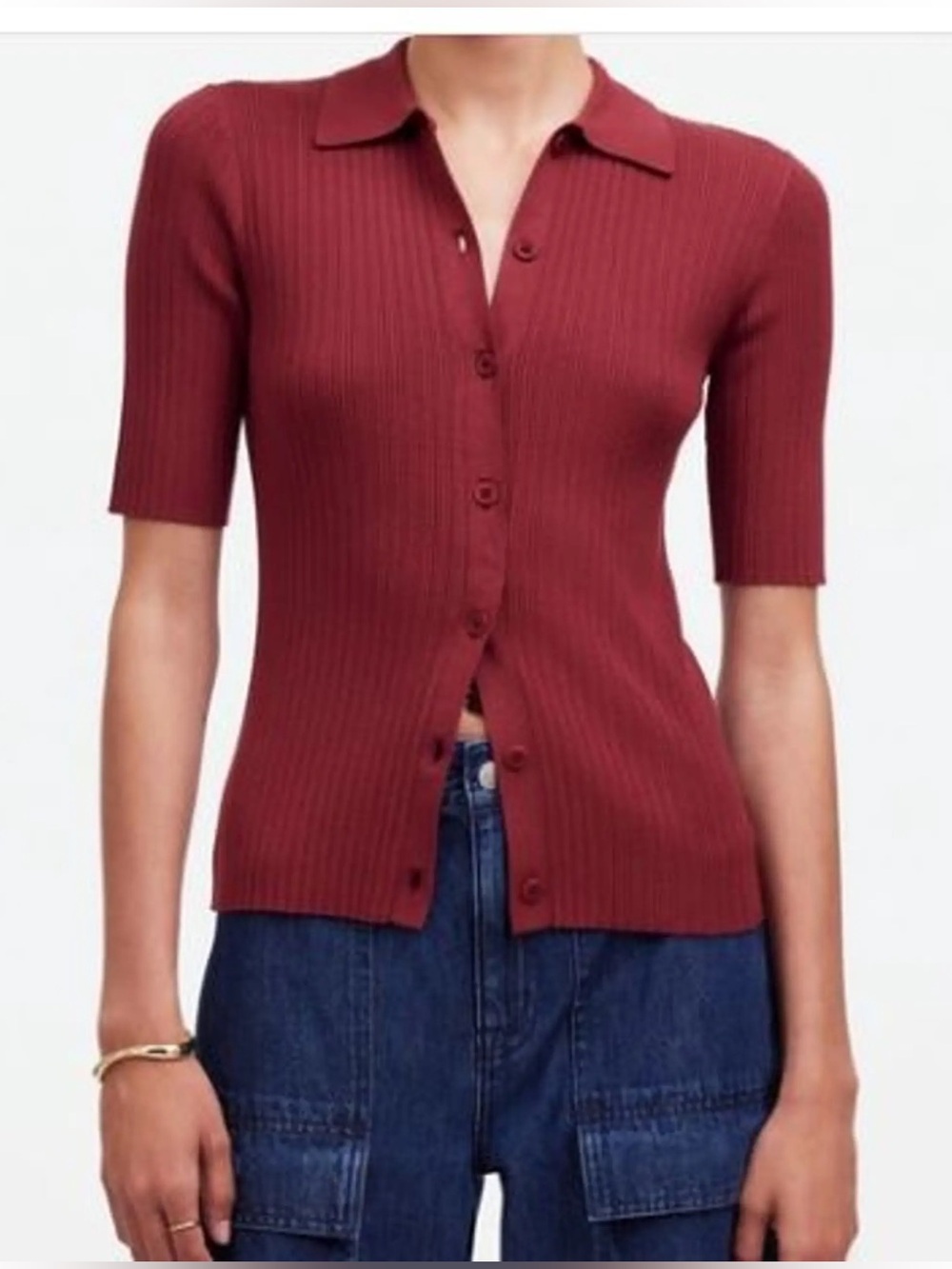 Madewell Short-Sleeve Ribbed Button-Down Top